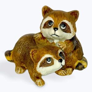 HOMCO Vintage Ceramic Baby Raccoons Figurine